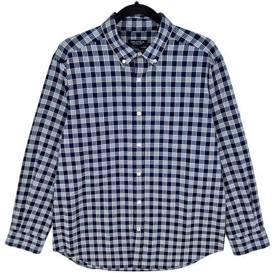 Nautica Flex Dark Blue Checkered Dress Shirt Size L