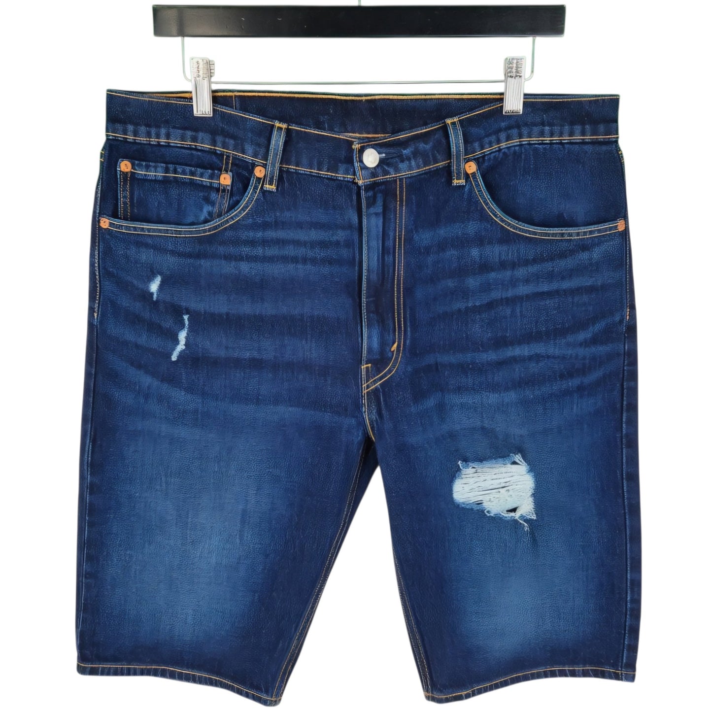 Levis Dark Blue Distressed Stretch Denim Shorts W36