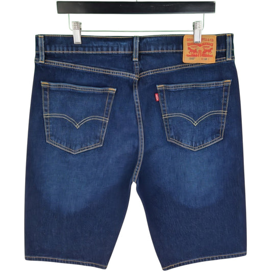 Levis Dark Blue Distressed Stretch Denim Shorts W36