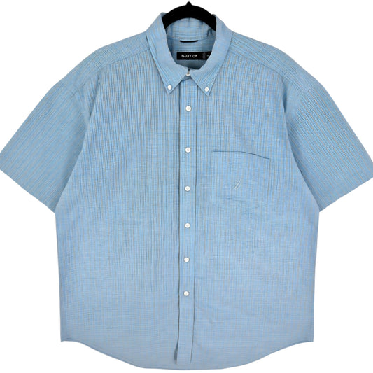 Nautica Aqua Blue Checkered Short Sleeve Button Shirt Size XL
