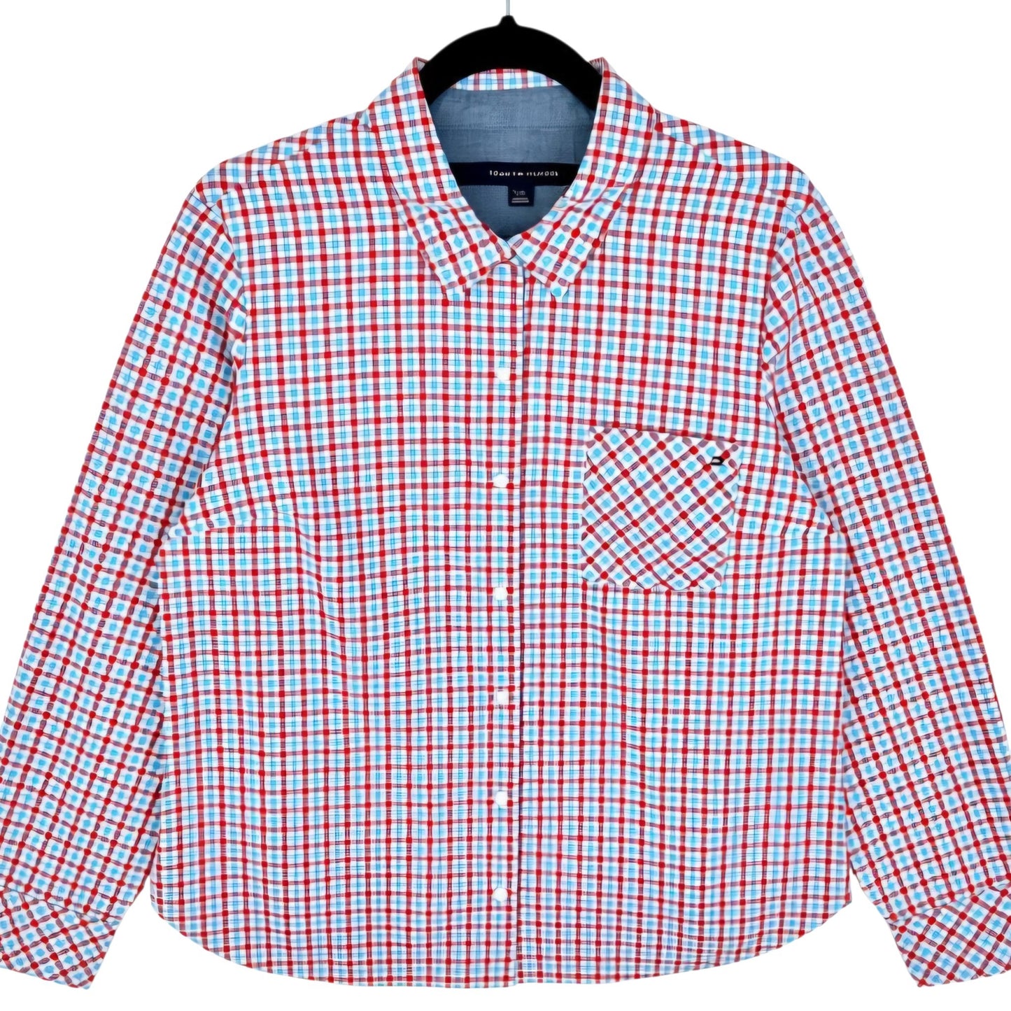 Tommy Hilfiger Womens Red & Blue Checkered Dress Shirt Size L