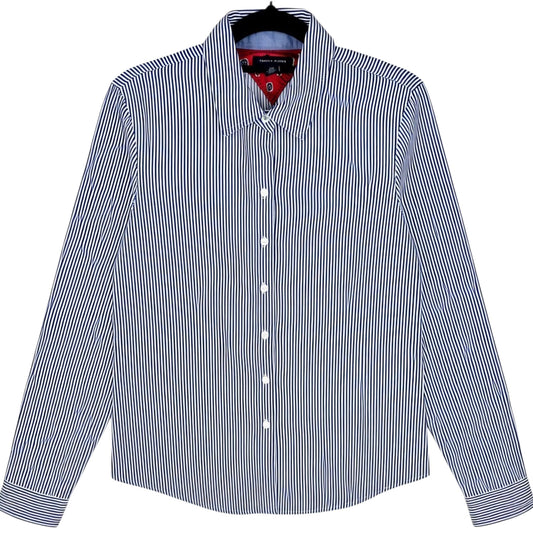Tommy Hilfiger Womens Blue & White Stripe Dress Shirt Size S