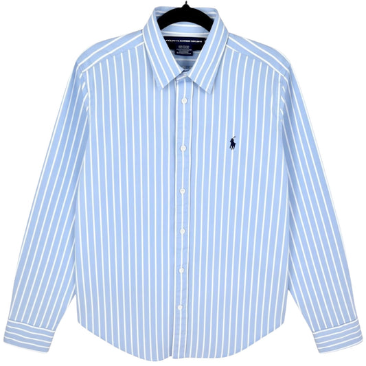 Vintage Ralph Lauren Sport 90's Womens Light Blue Striped Dress Shirt Size L
