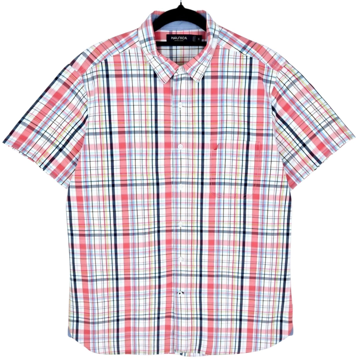 Nautica Coloruful Checkered Short Sleeve Button Shirt Size M