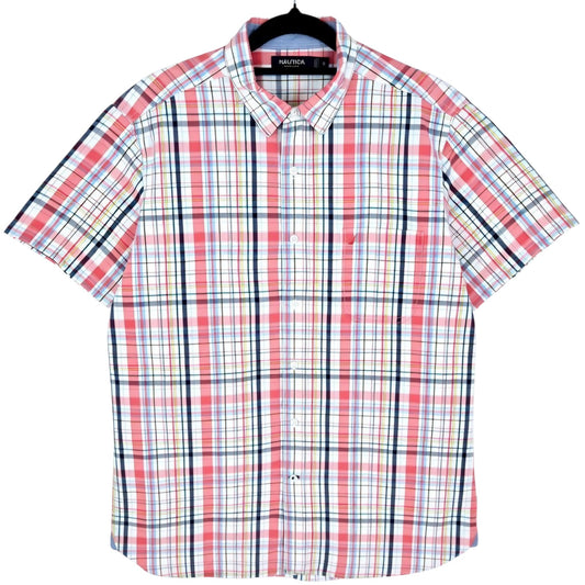 Nautica Coloruful Checkered Short Sleeve Button Shirt Size M