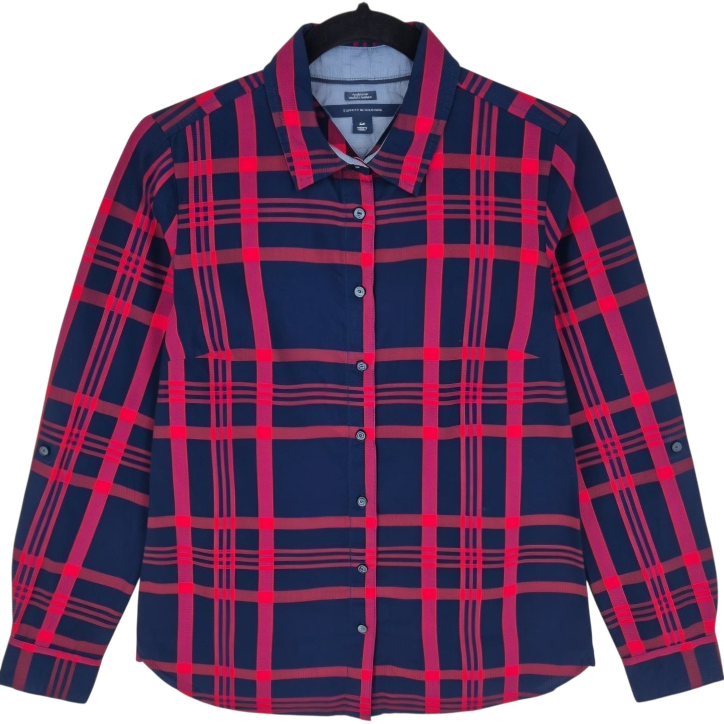 Tommy Hilfiger Womens Dark Blue & Red Checkered Dress Shirt Size S