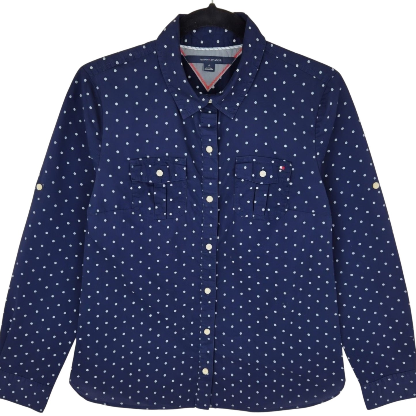 Tommy Hilfiger Womens Dark Blue Spotted Dress Shirt Size M