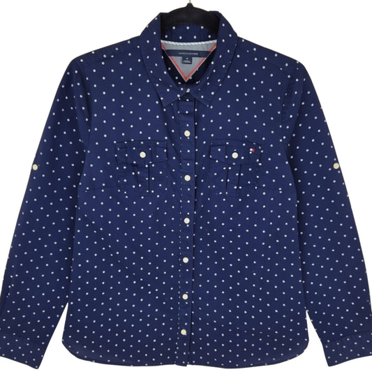Tommy Hilfiger Womens Dark Blue Spotted Dress Shirt Size M