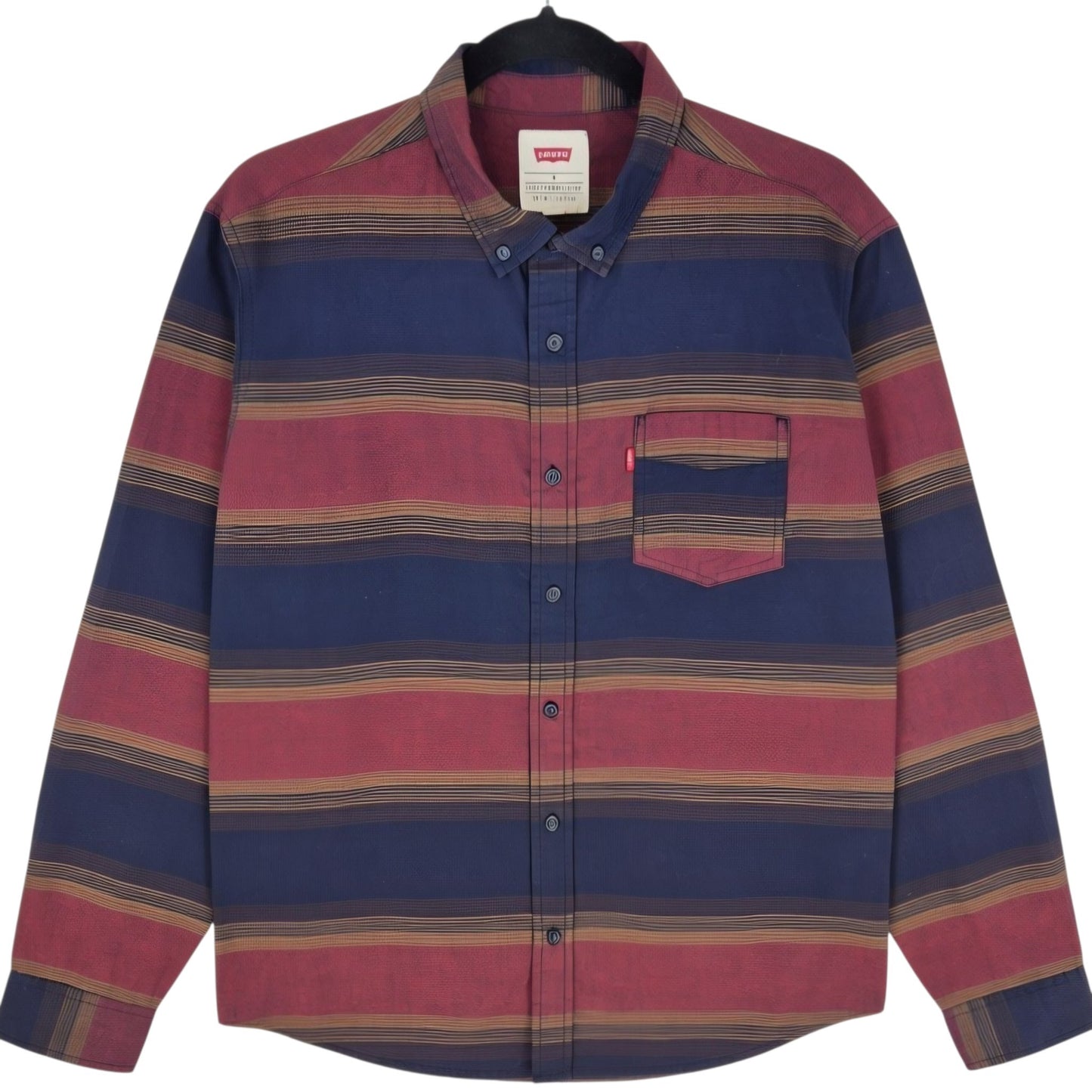 Levis Dark Blue & Burgundy Striped Dress Shirt Size M