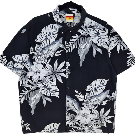 Superdry Black Floral Short Sleeve Button Shirt Size XL