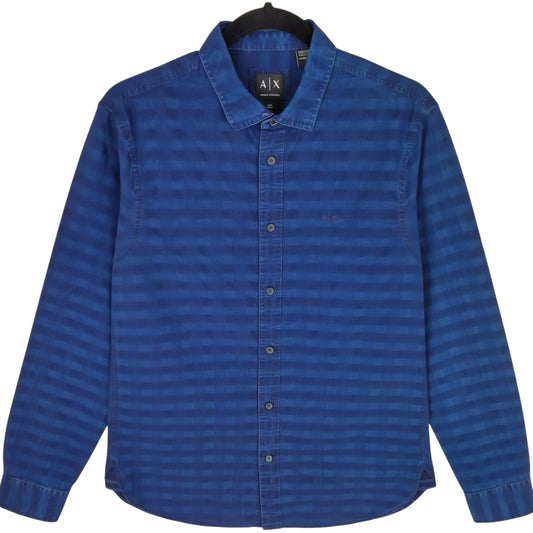 Armani Exchange Dark Blue Slim Fit Textured Dress Shirt Size M