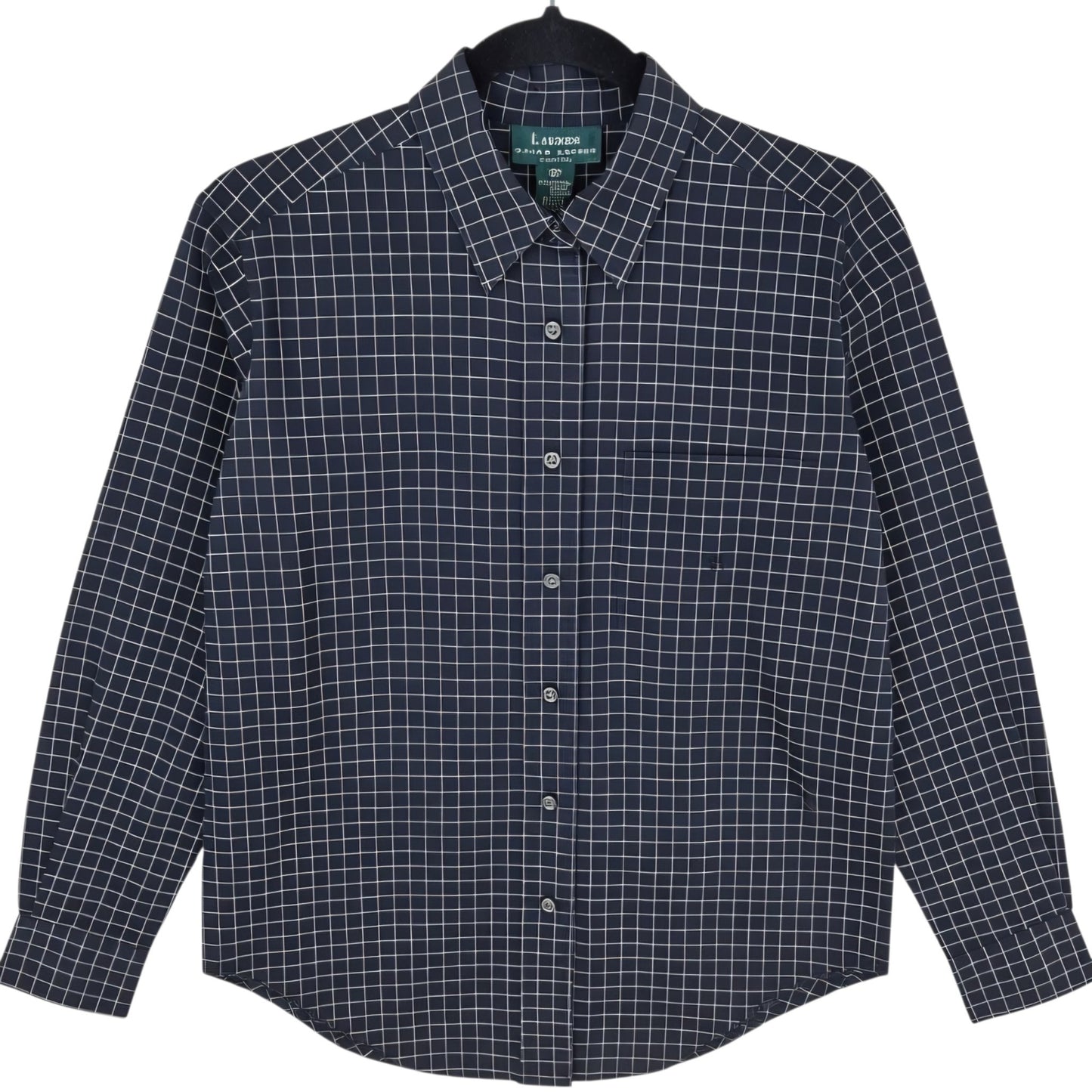 Vintage Ralph Lauren Green Label Womens Black Checkered Dress Shirt Size