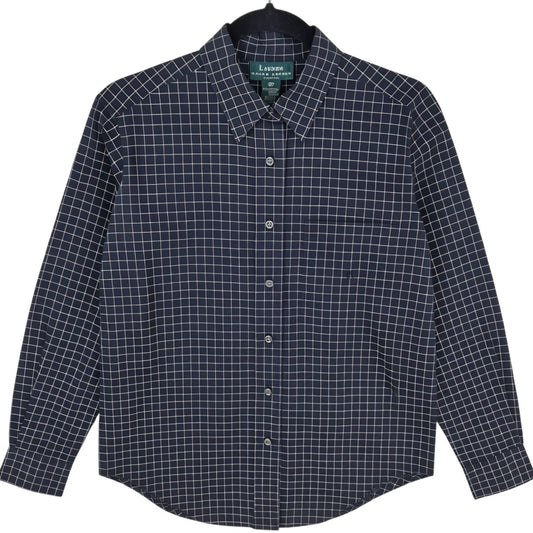 Vintage Ralph Lauren Green Label Womens Black Checkered Dress Shirt Size