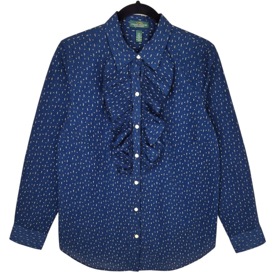 Ralph Lauren Jeans Womens Dark Blue Frilled Dress Shirt Size M