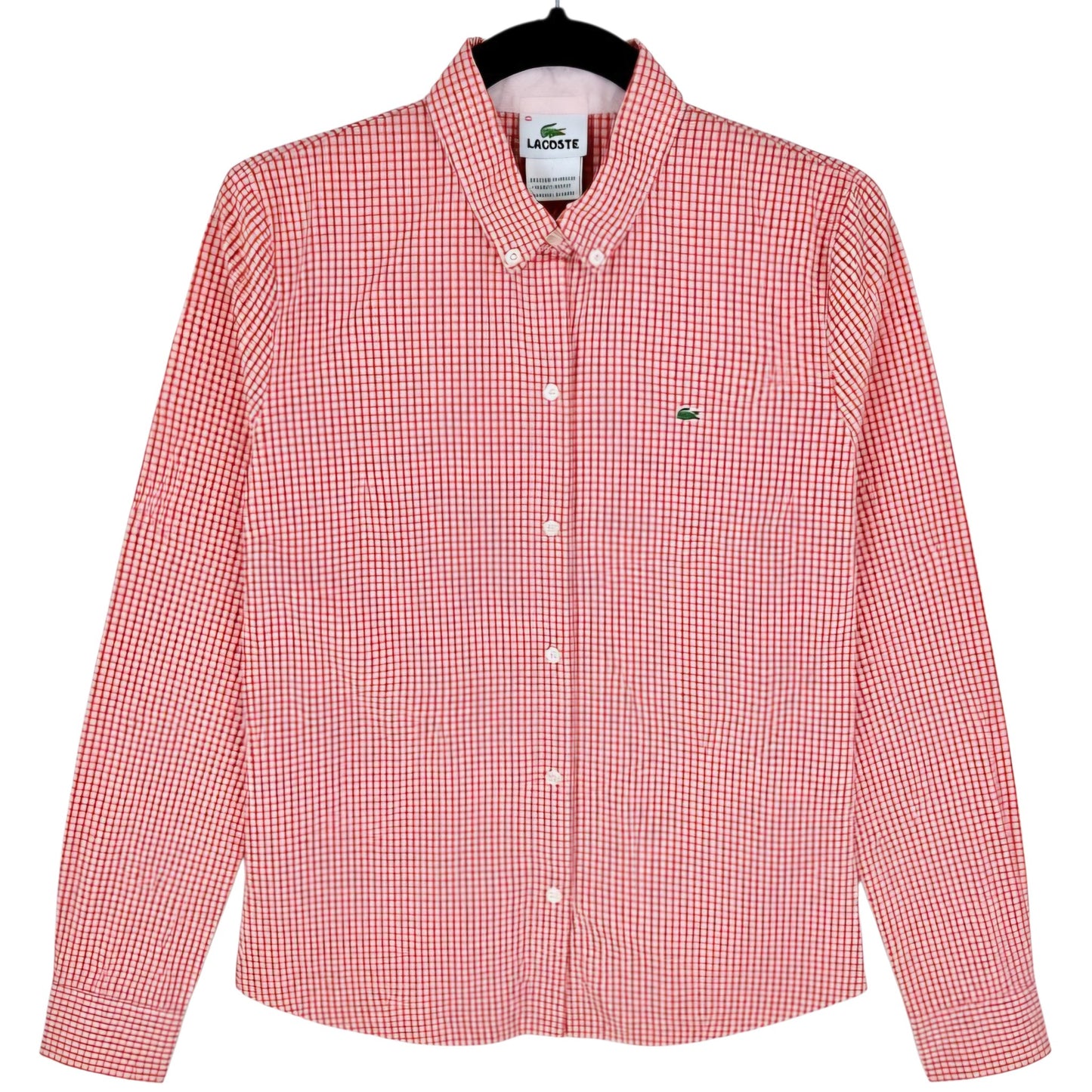 Lacoste Womens Red Checkered Dress Shirt Size S