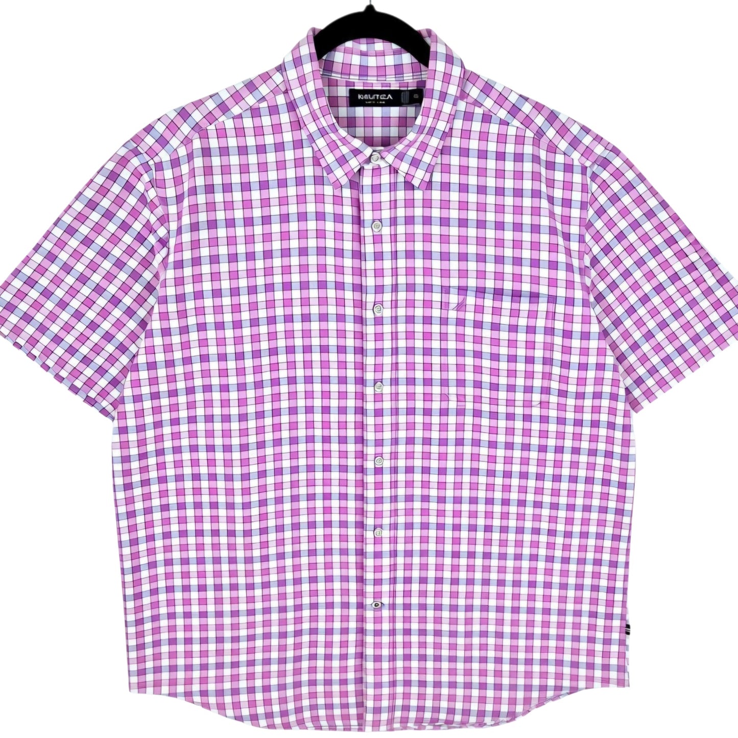 Lacoste Magenta Checkered Short Sleeve Button Shirt Size XL