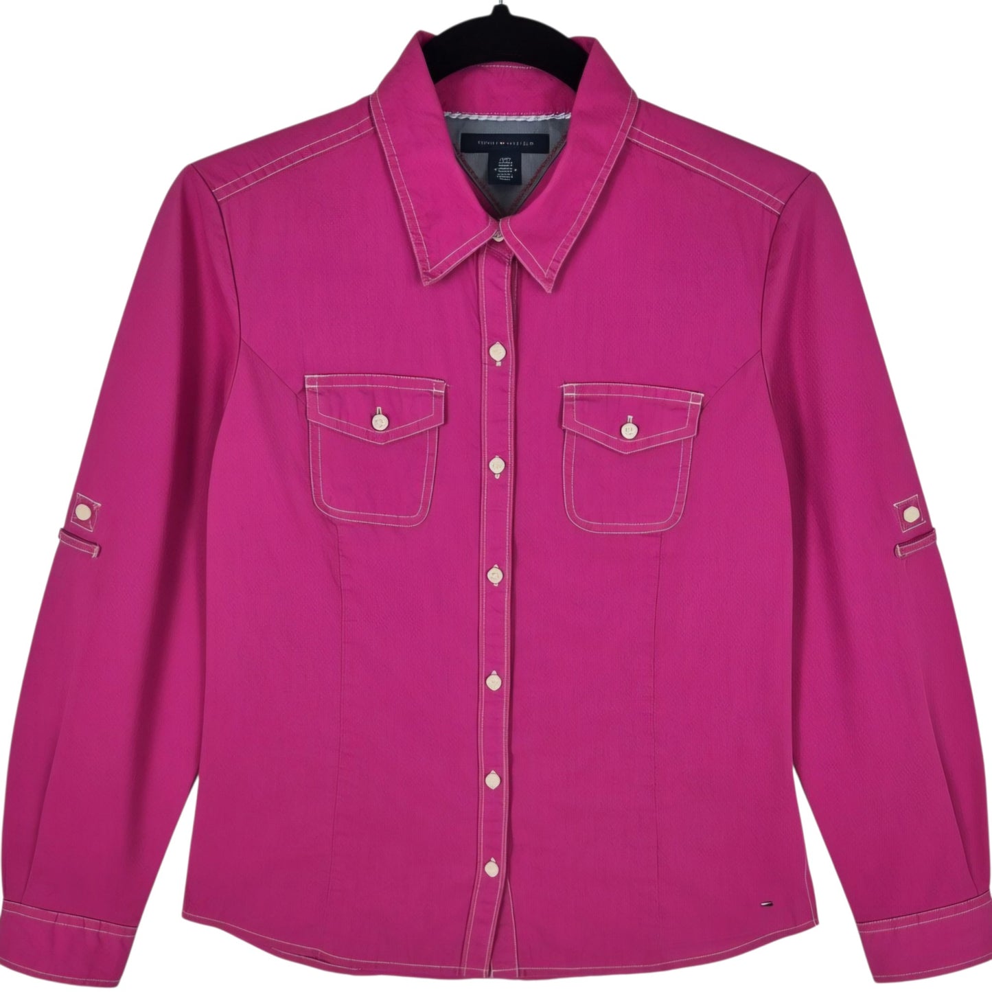 Tommy Hilfiger Womens Pink Long Sleeve Stretch Button Shirt Size S