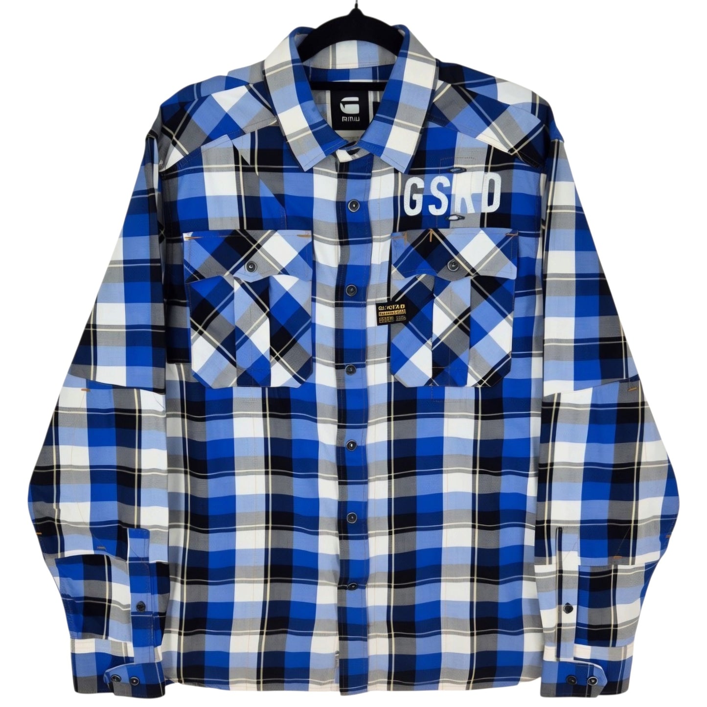 G Star Raw Black & Blue Checkered Long Sleeve Button Shirt Size L