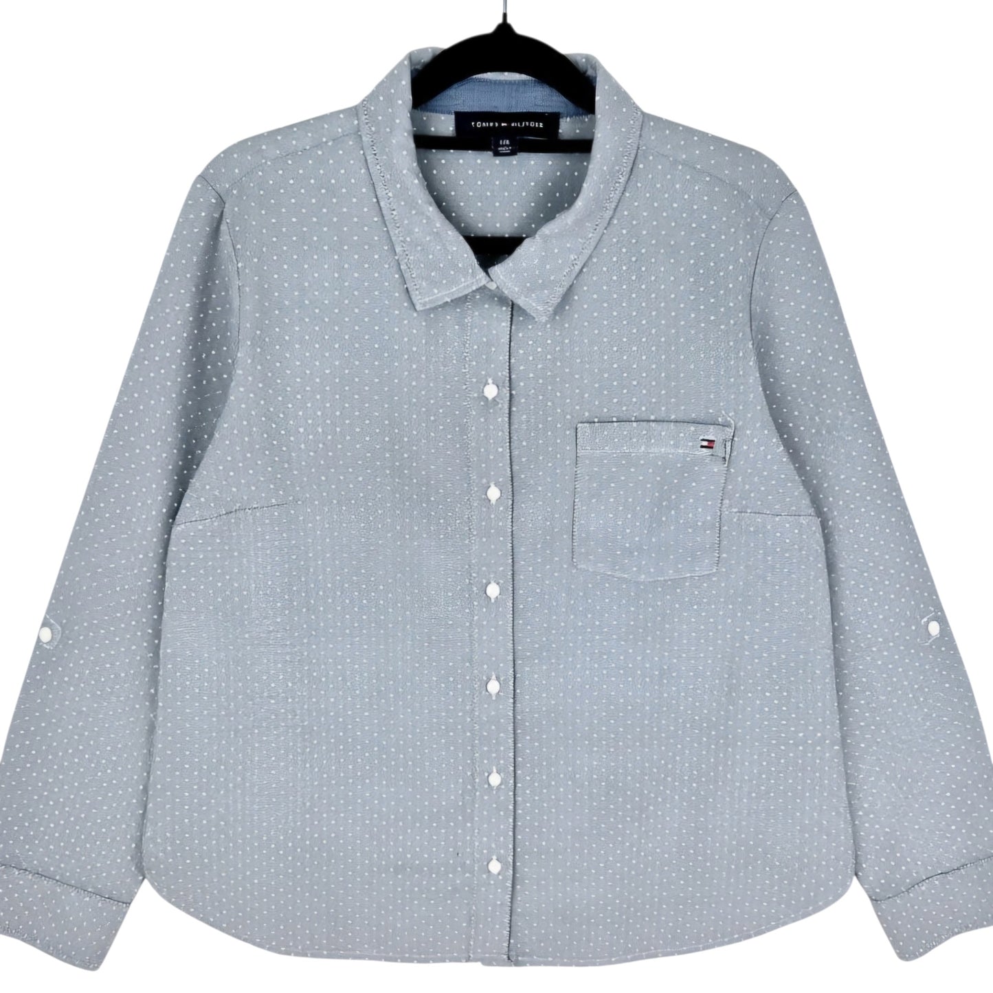 Tommy Hilfiger Womens Grey Spotted Dress Shirt Size L