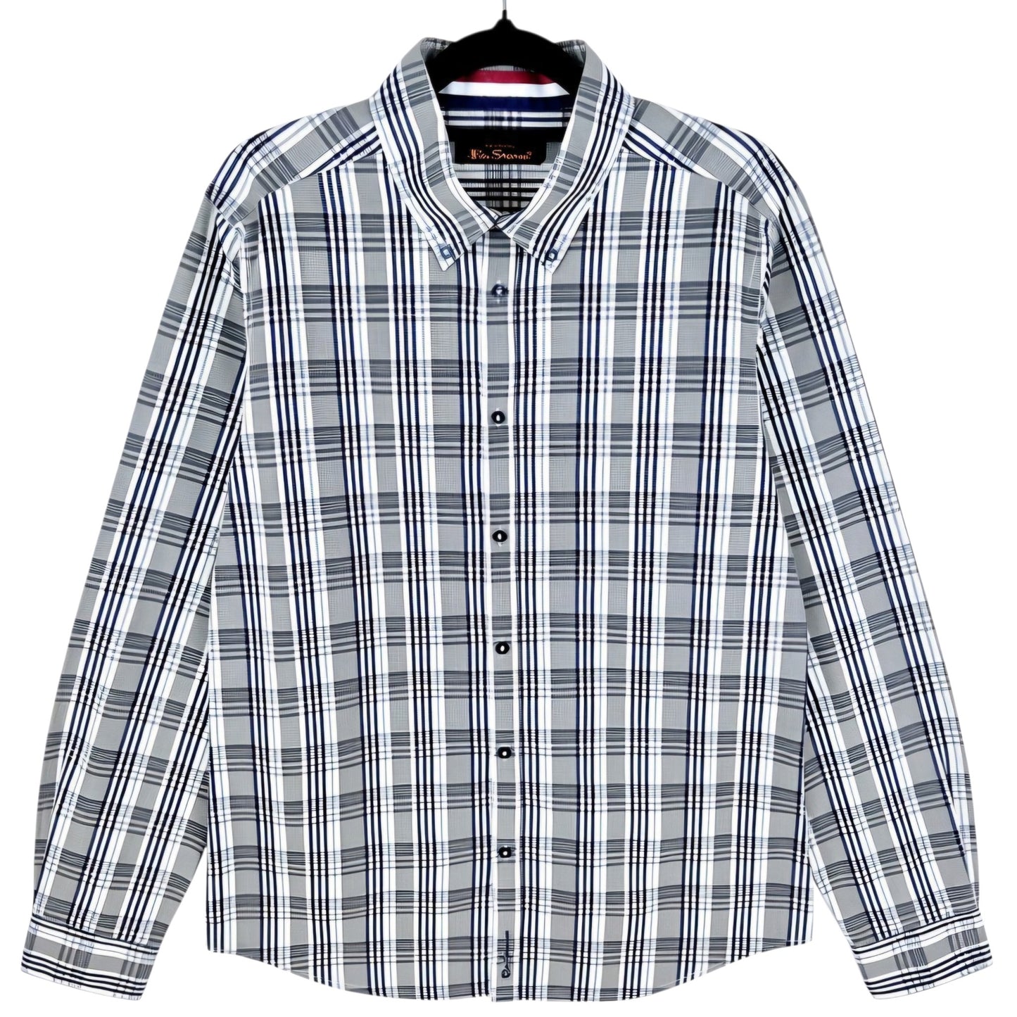 Ben Sherman Grey Checkered Slim Fit Dress Shirt Size L