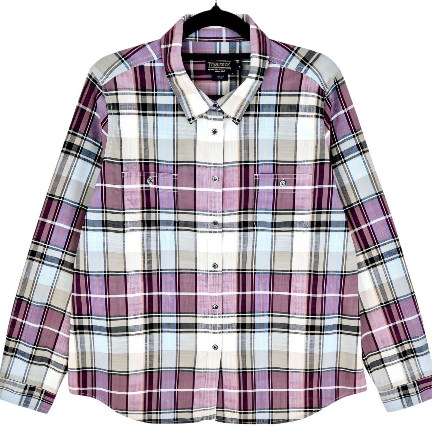 Pendleton Womens Grey & Burgundy Checkered Long Sleeve Button Shirt Size L