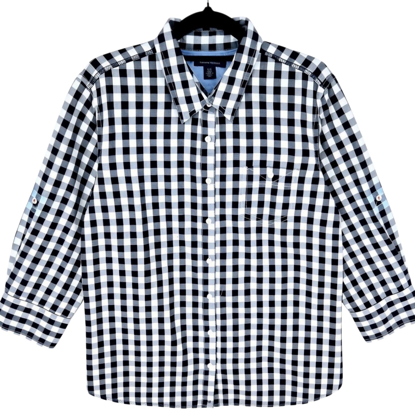 Tommy Hilfiger Womens Black & White Button Shirt Size L