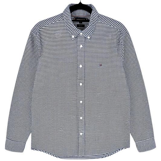 Tommy Hilfiger Dark Blue & White Checkered Thick Blend Dress Shirt Size M