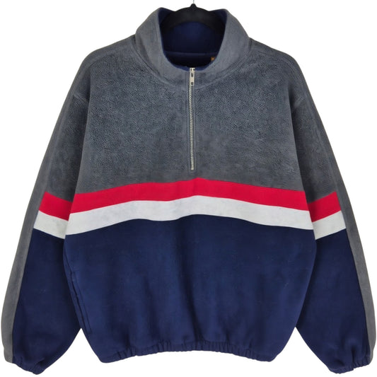 Vintage St Johns Bay 90's Dark Blue & Grey Quarter Zip Fleece Jumper Size M