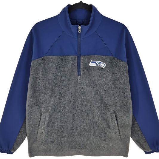 NFL Seattle Seahawks Dark Blue & Grey Quarter Zip Fleece Jumper Size M