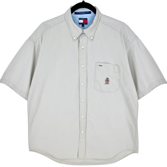 Vintage Tommy Hilfiger 90's Light Brown Short Sleeve Button Shirt Size L