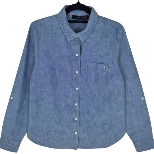 Tommy Hilfiger Womens Chambray Blue Dress Shirt Size S