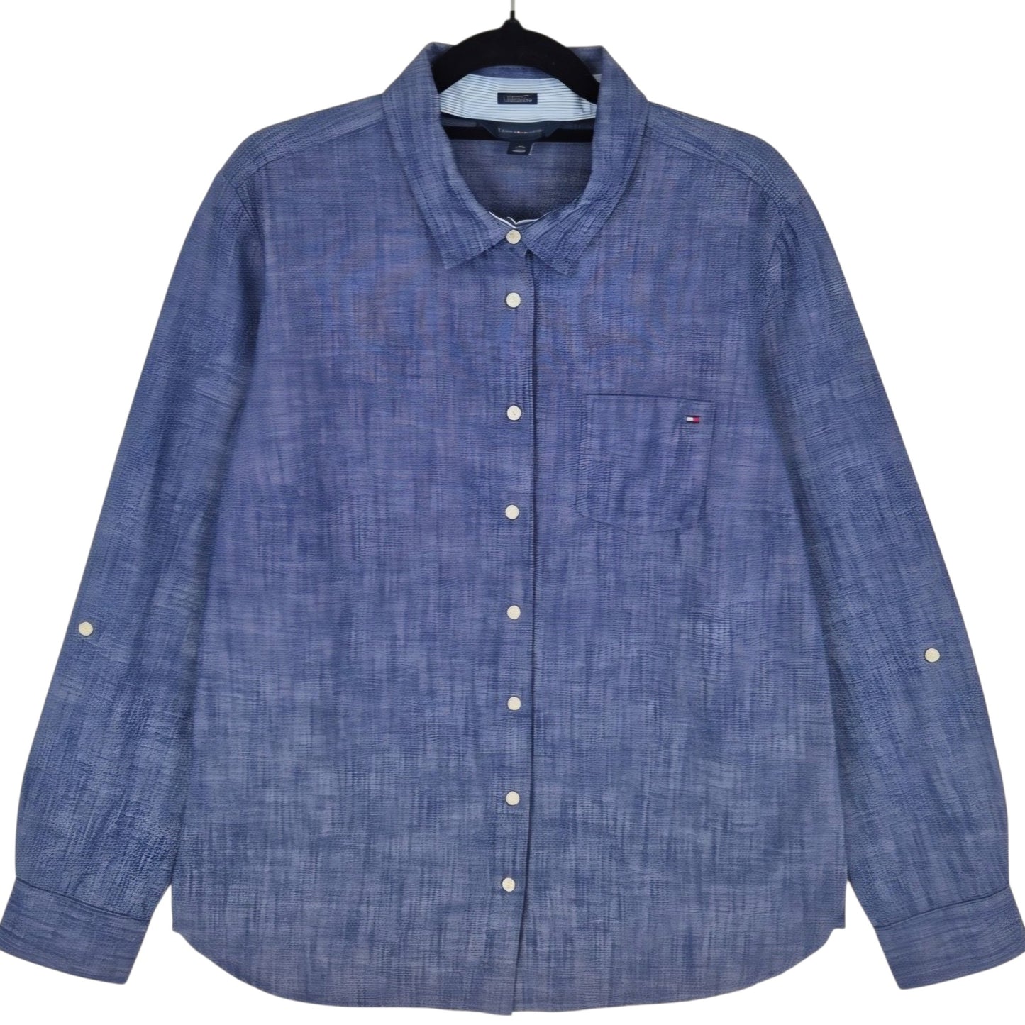 Tommy Hilfiger Womens Shiny Blue Classic Fit Dress Shirt Size L