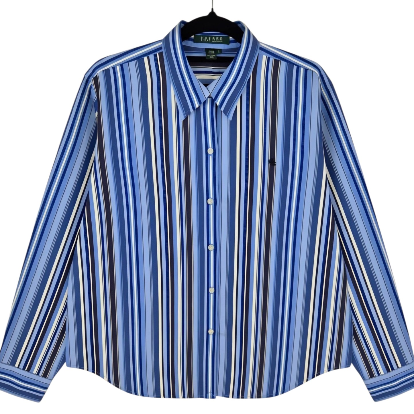 Vintage Ralph Lauren Green Label 90's Womens Blue Striped Dress Shirt Size L