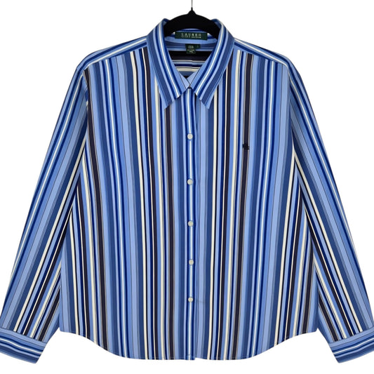 Vintage Ralph Lauren Green Label 90's Womens Blue Striped Dress Shirt Size L