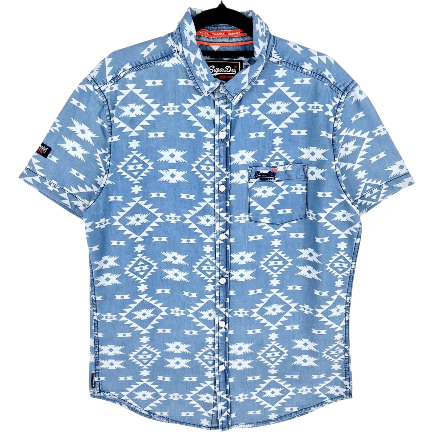 Superdry Chambray Blue Short Sleeve Button Shirt Size M