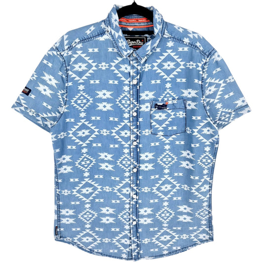 Superdry Chambray Blue Short Sleeve Button Shirt Size M