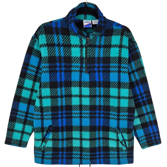 Vintage Bike 90's Blue Green & Black Checkered Fleece Jumper Size S
