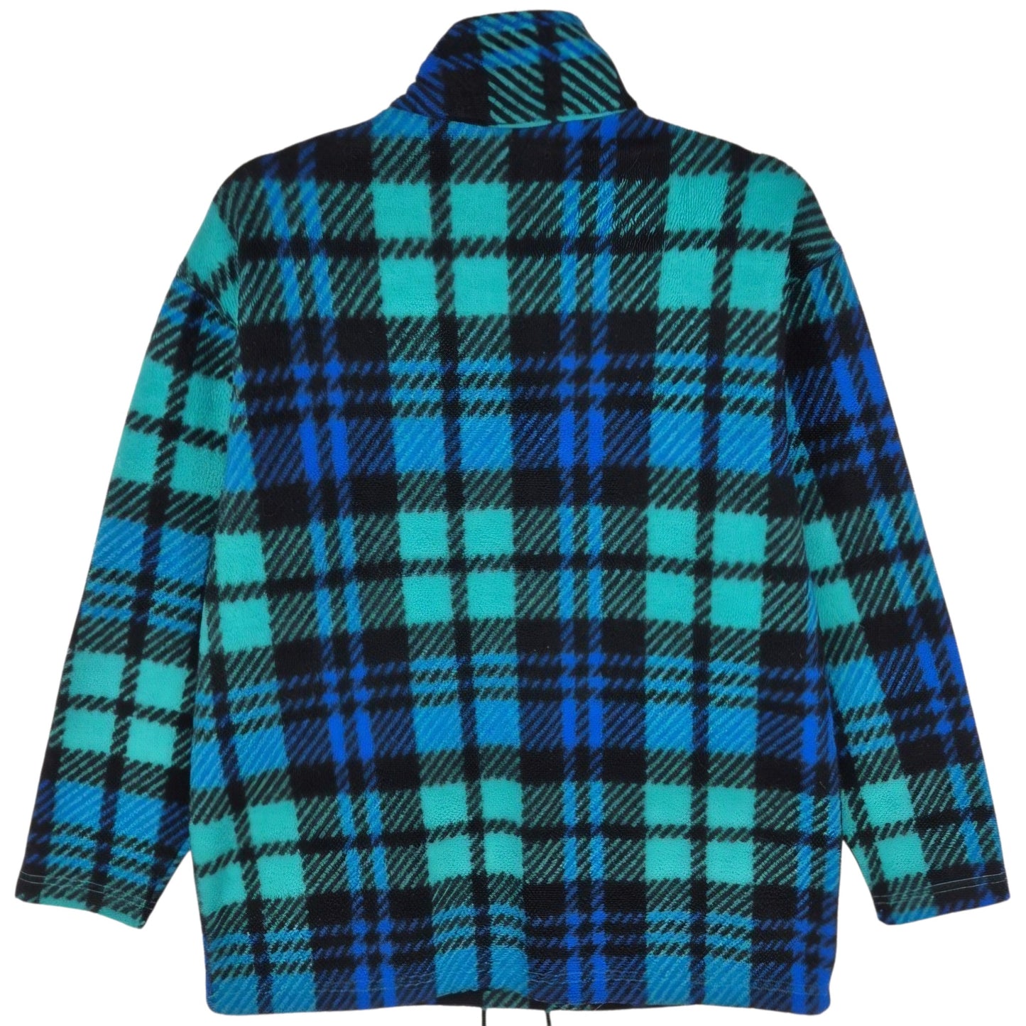 Vintage Bike 90's Blue Green & Black Checkered Fleece Jumper Size S