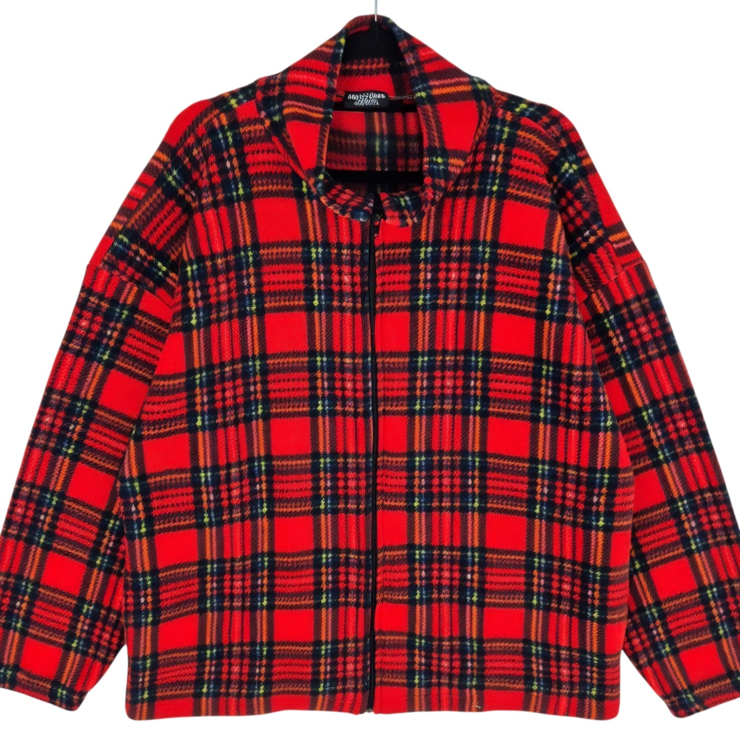 Vintage Awesome Wear 80's Red USA Made Checkered Fleece Jumper Size L