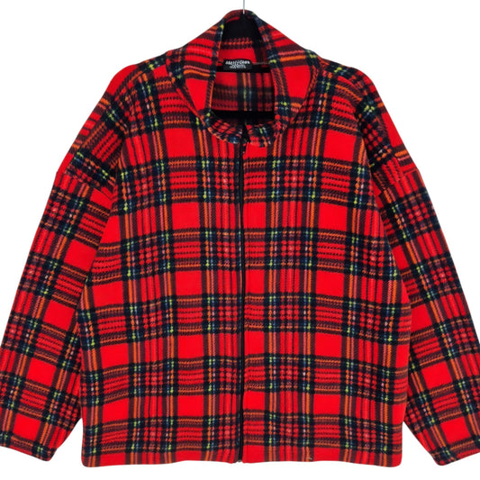 Vintage Awesome Wear 80's Red USA Made Checkered Fleece Jumper Size L