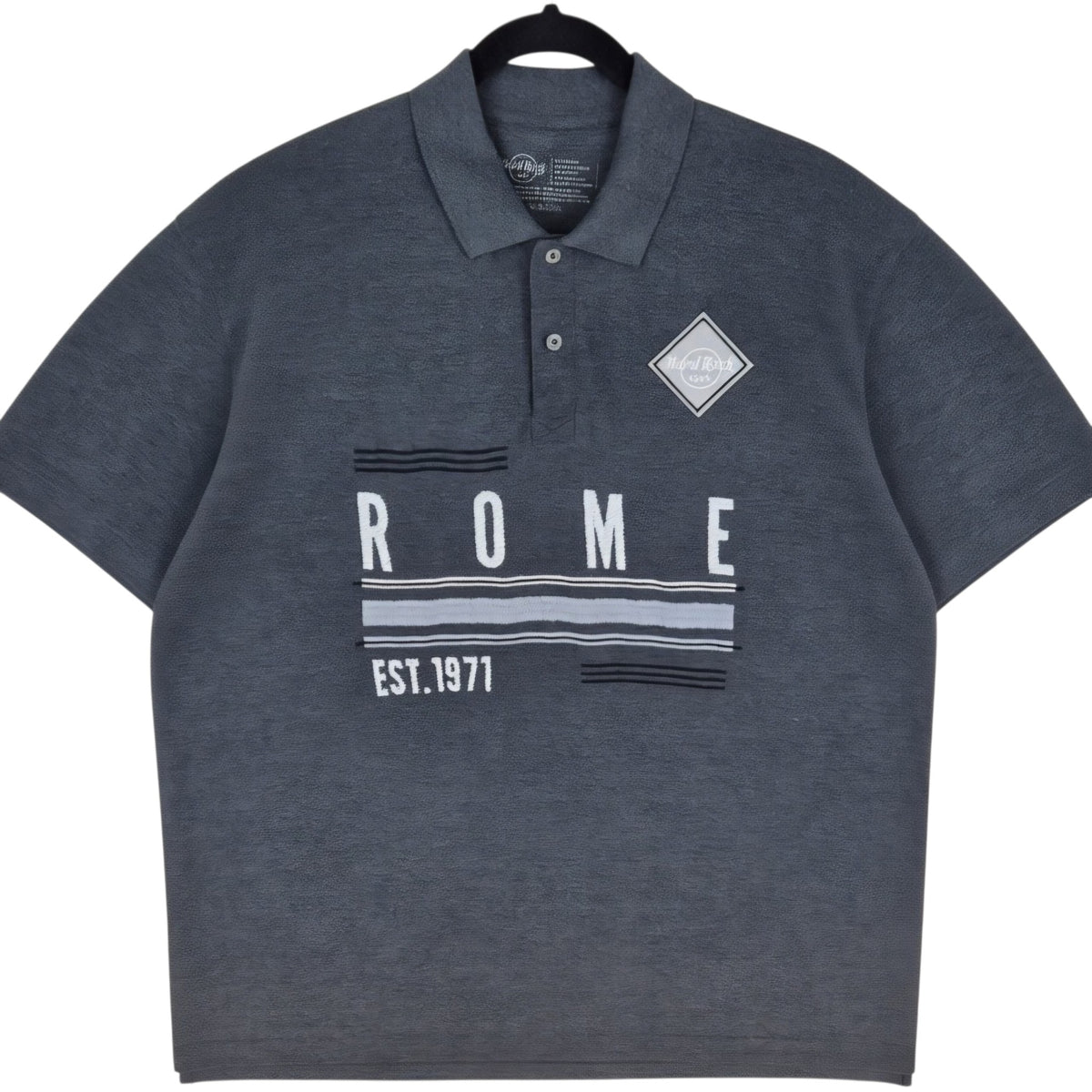 Hard Rock Cafe Rome Dark Grey Embroidered Polo Shirt Size 2XL