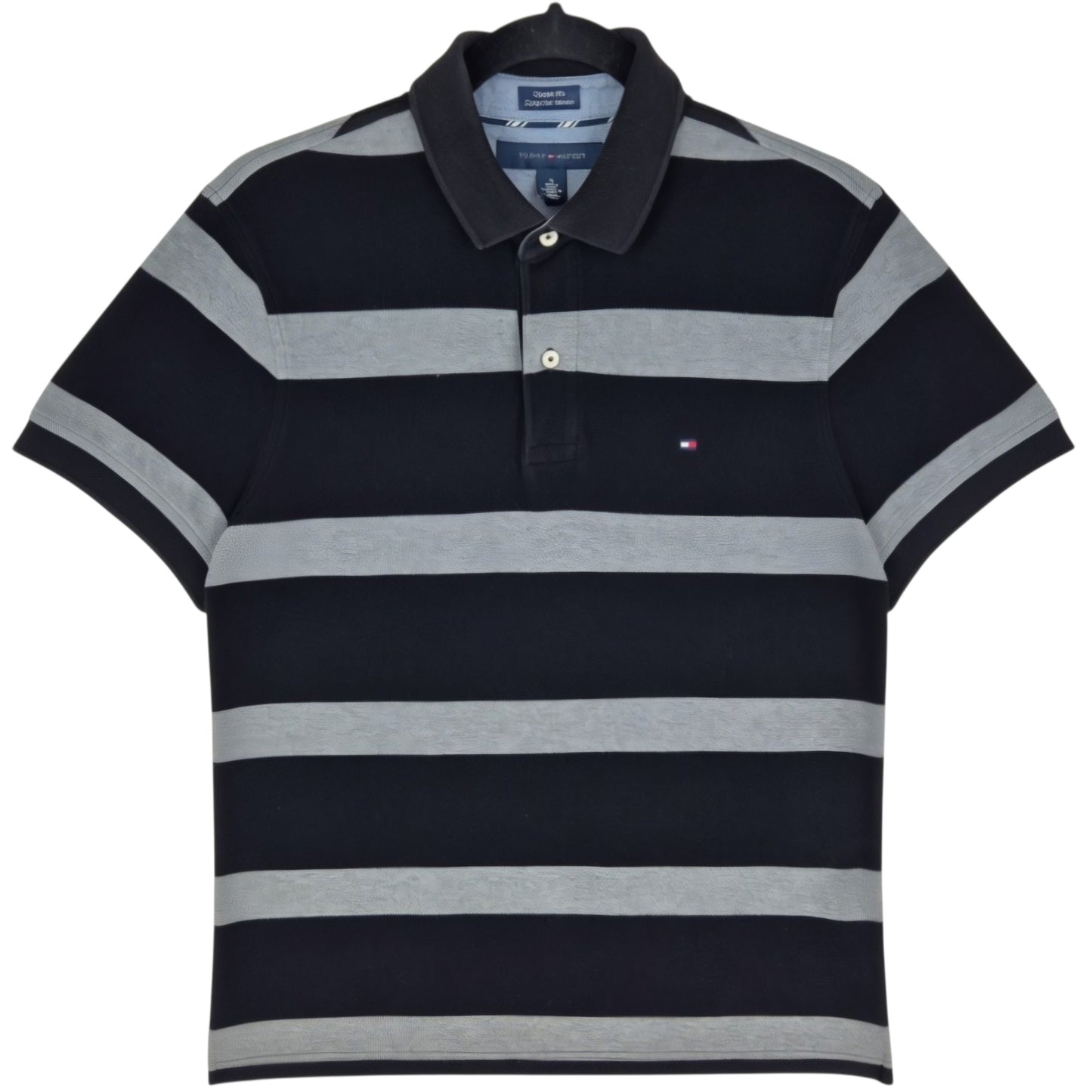 Tommy Hilfiger Black & Grey Striped Custom Fit Polo Shirt Size M