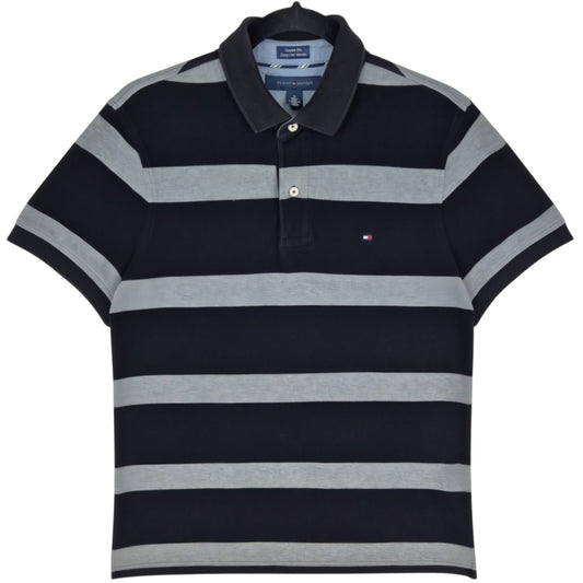 Tommy Hilfiger Black & Grey Striped Custom Fit Polo Shirt Size M