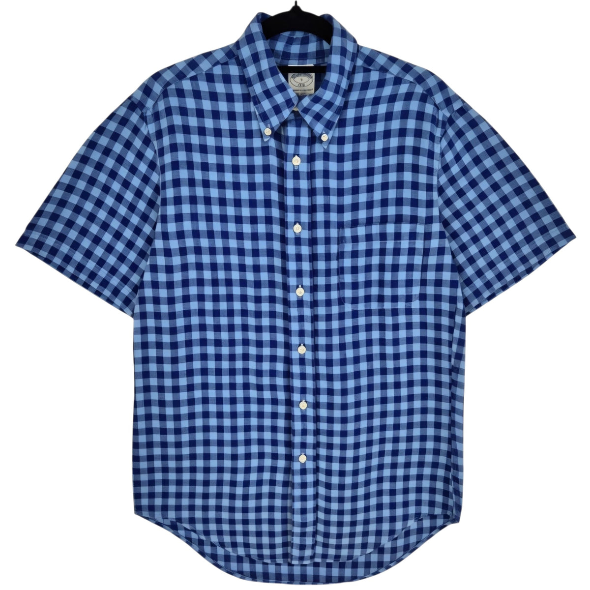 Brooks Brothers Blue Checkered Slim Fit Linen Short Sleeve Button Shirt Size S