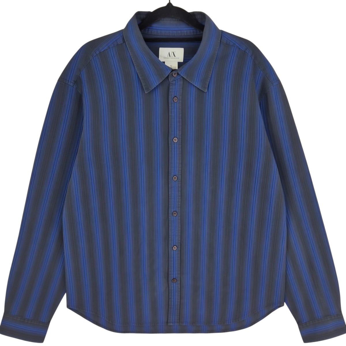 Armani Exchange Black & Blue Striped Textured Dress Shirt Size XL