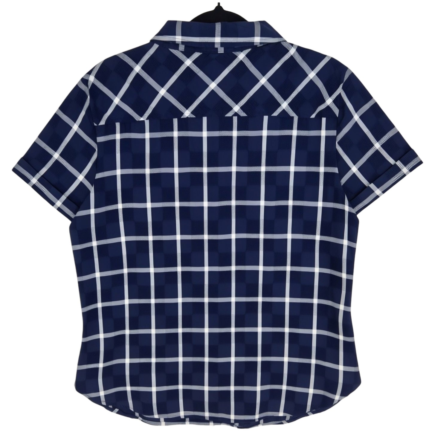 Tommy Hilfiger Womens Dark Blue Checkered Short Sleeve Button Shirt Size L