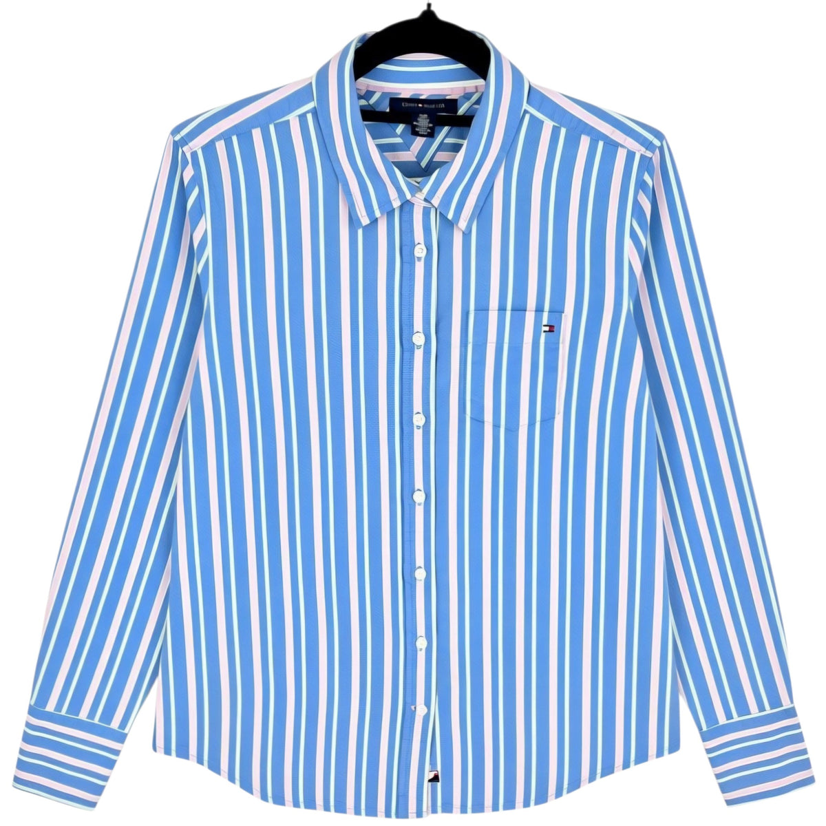 Tommy Hilfiger Womens Blue Striped Dress Shirt Size S