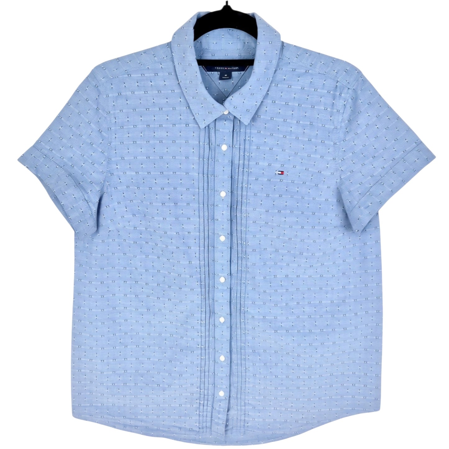 Tommy Hilfiger Womens Steel Blue Short Sleeve Button Shirt Size M