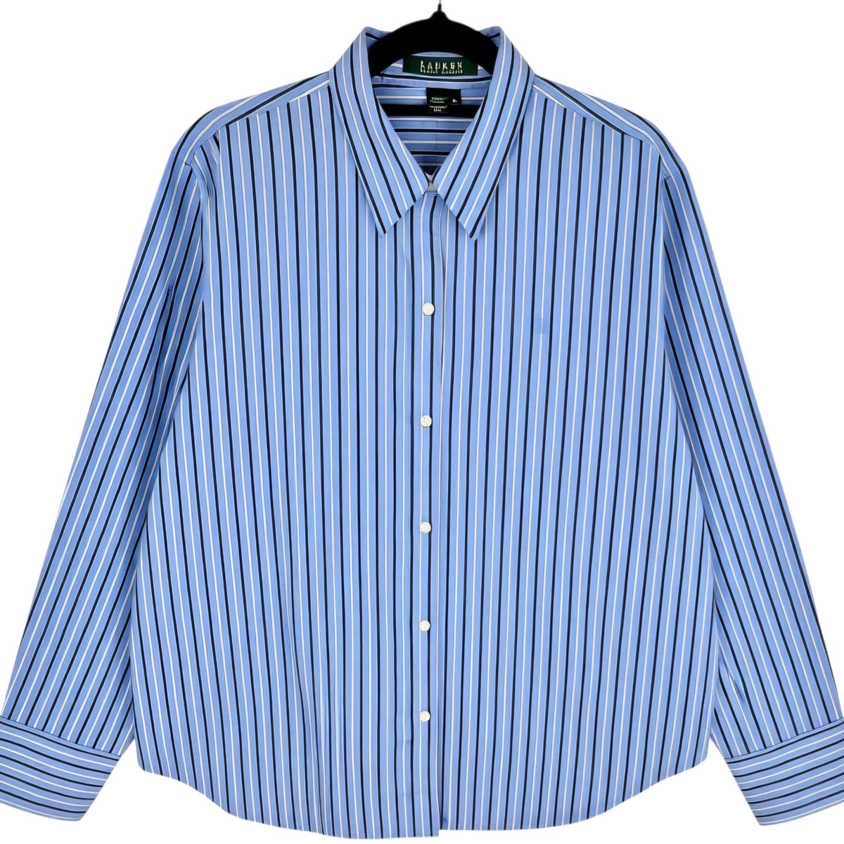 Vintage Ralph Lauren Green Label Womens Blue Striped Dress Shirt Size XL