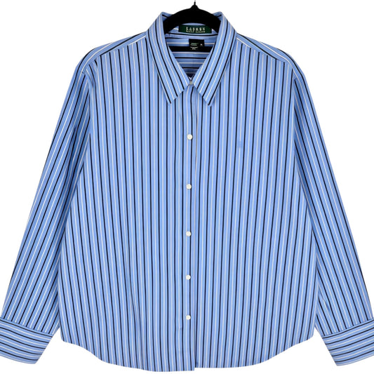 Vintage Ralph Lauren Green Label Womens Blue Striped Dress Shirt Size XL